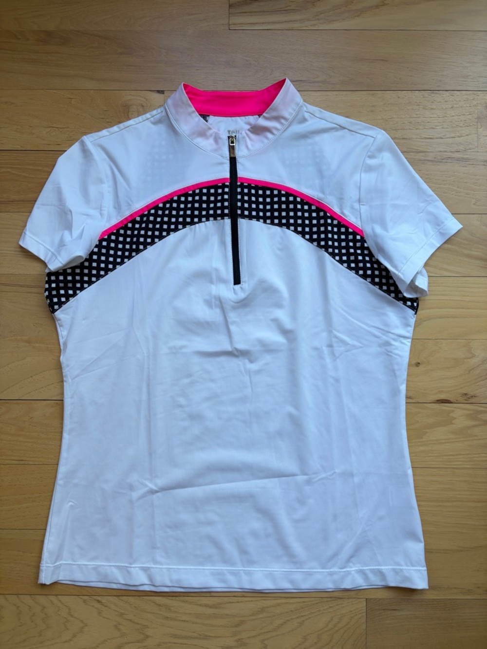 Tail White Short Sleeve Athletic Top with Pink and Black Accents